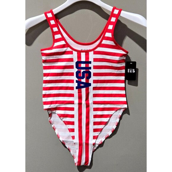 Isaac Morris Red & White Striped Patriotic USA Print Pull On Bodysuit -- Size XS - Picture 2 of 7